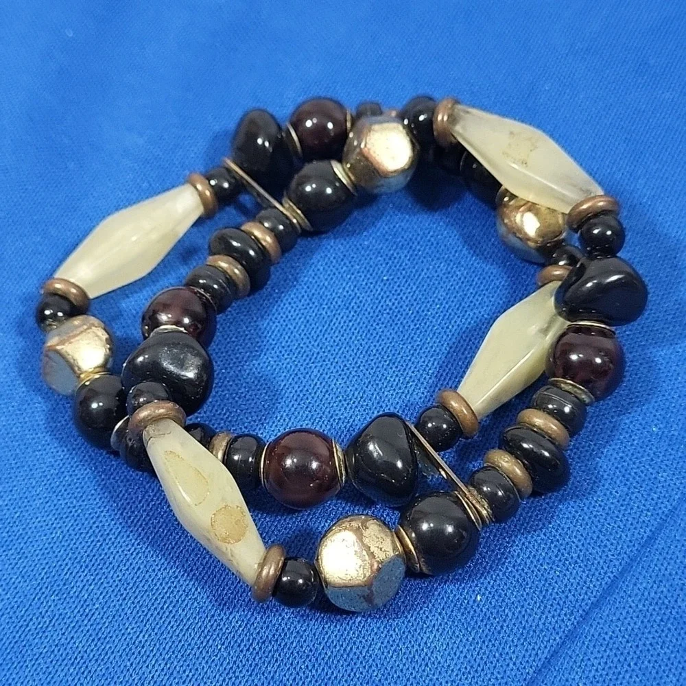 Beaded Bracelet‎ Stretch Slip-On Double Strand Dark Academia